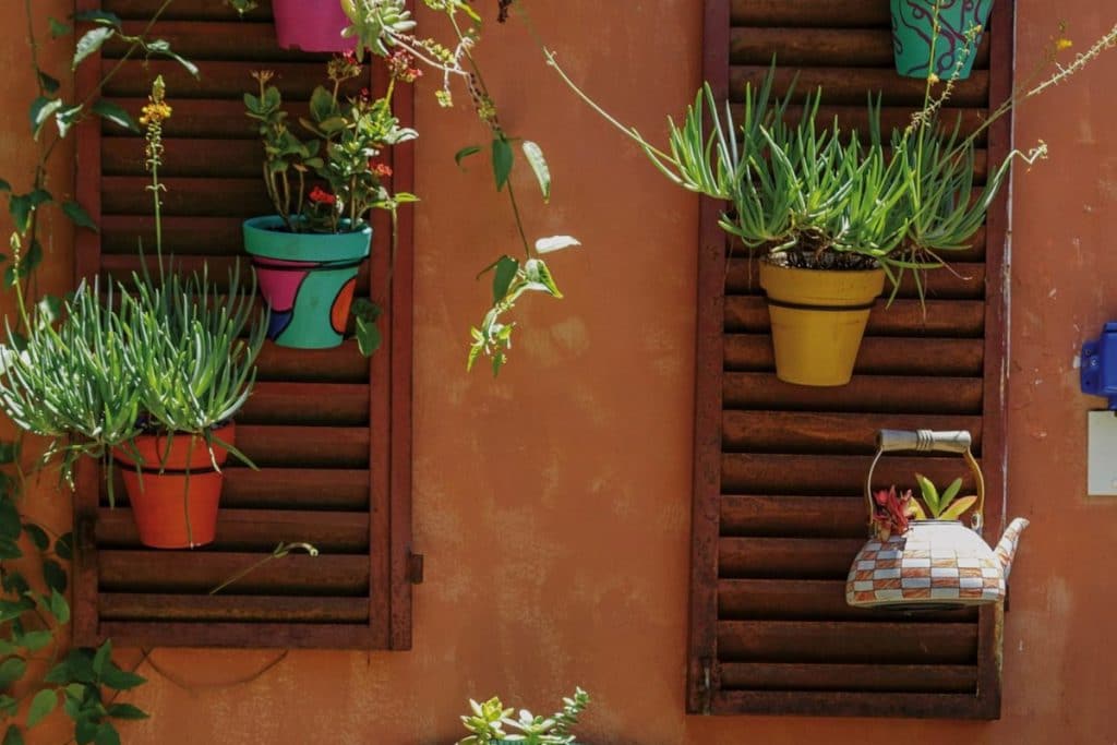 Hanging garden made from an old roller shutter