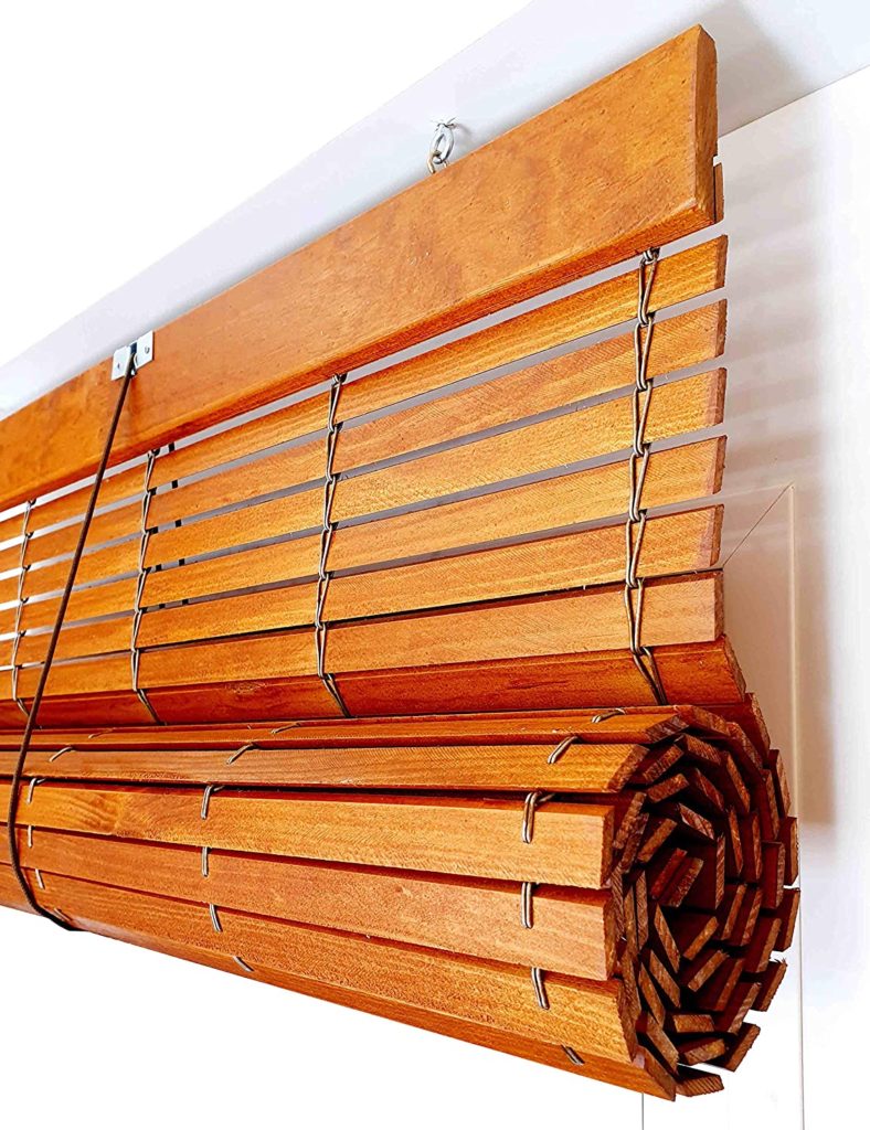 Roller shutter made of rolled wood