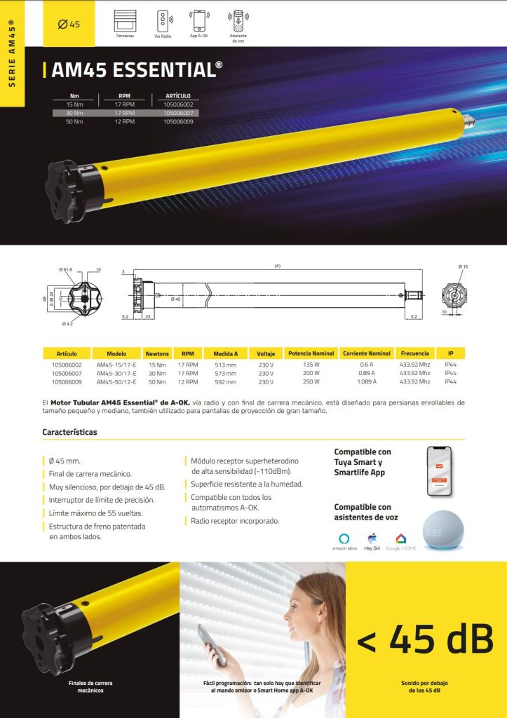 a ok am45 essential (motor vía radio para persianas)