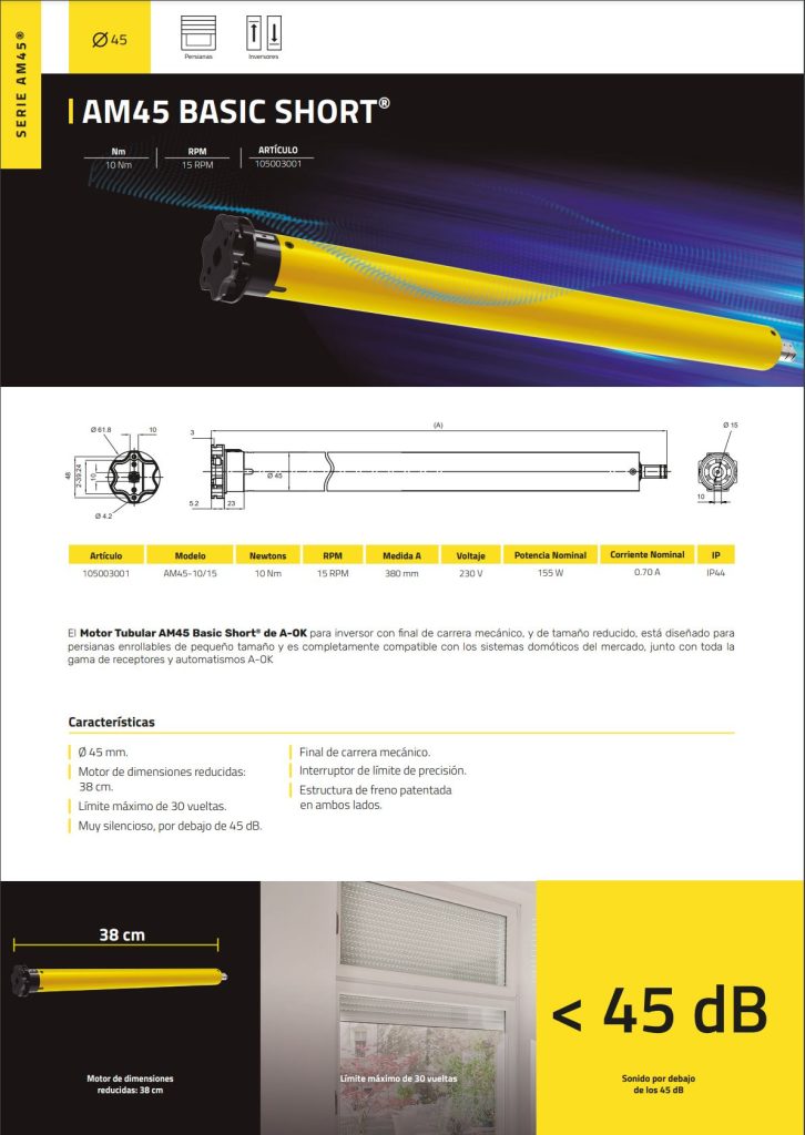 a ok am45 basic short (motor mecánico para persianas pequeñas)