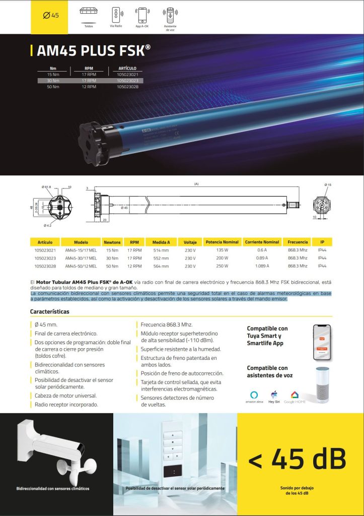 a ok am45 essential (motor vía radio para persianas) (copia)