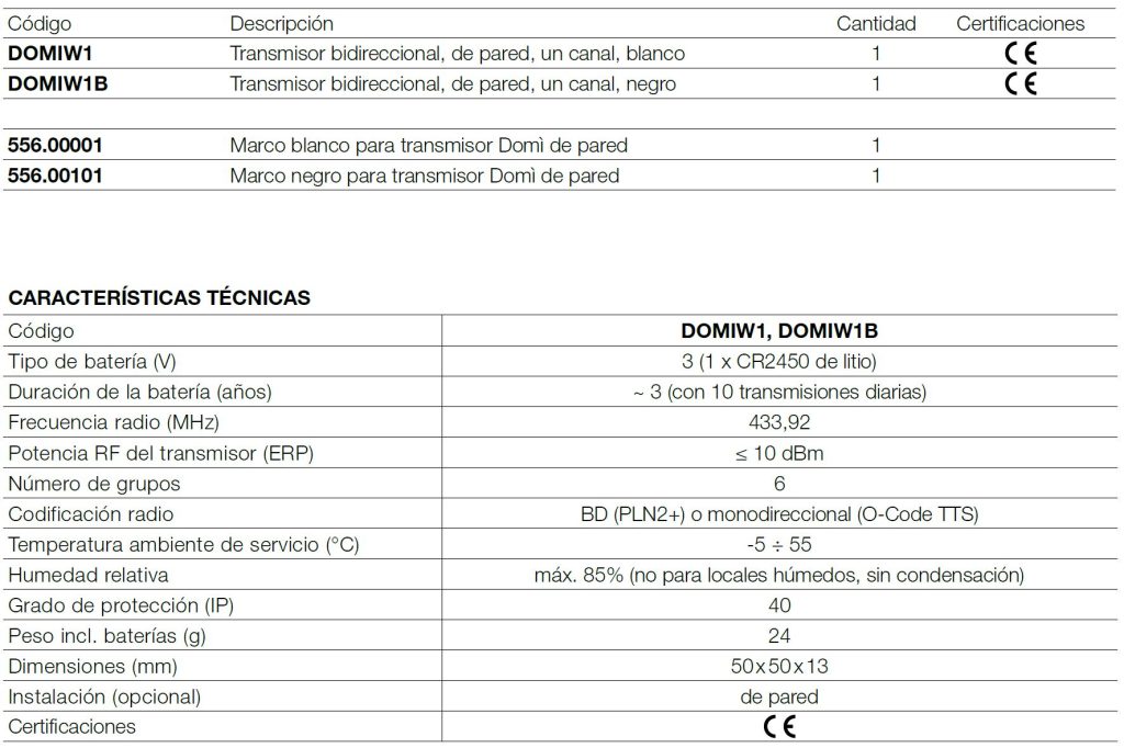 nice domí w1 (emisor de pared para 1 persiana)