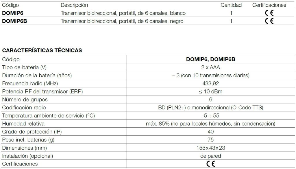 nice domí p6 (mando a distancia para 6 persianas)