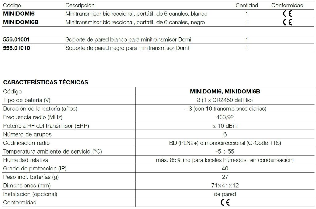 nice mini domí p6 (mando a distancia para 6 persianas)