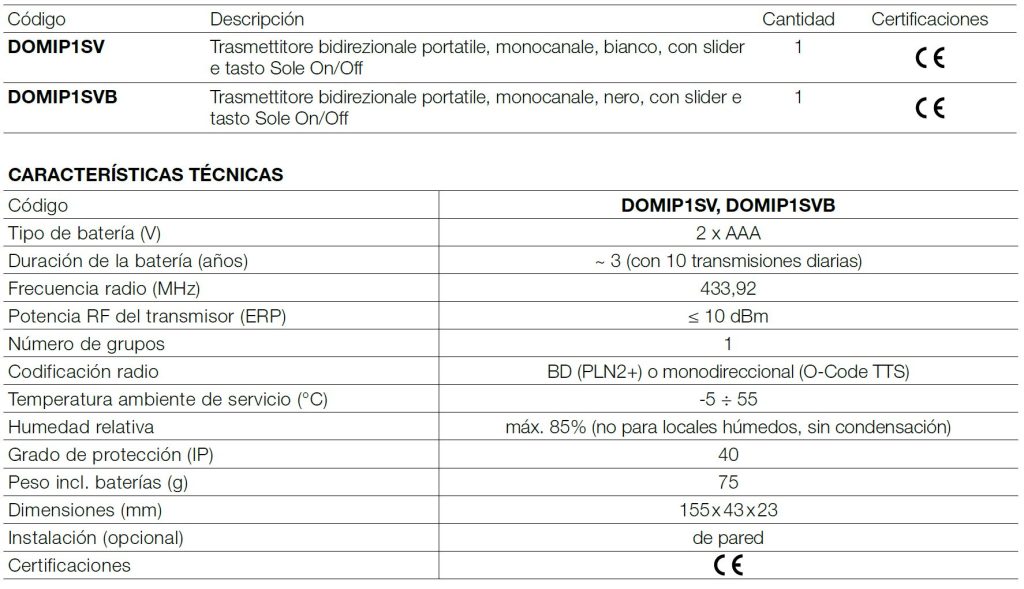 nice domí p1sv (mando a distancia para 1 persiana con sensor solar y viento)