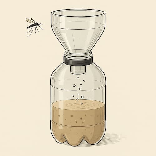 Trampa casera para mosquitos con botella de plástico y mezcla atrayente